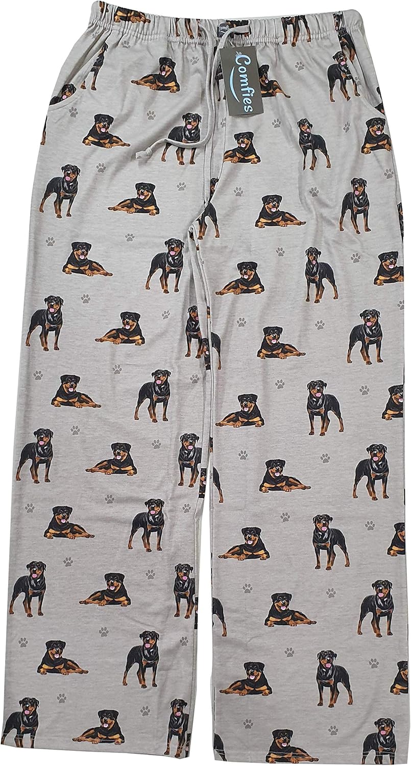 Rottweiler Dog Lovers Unisex Lightweight Cotton Blend Pajama Bottoms – Super Soft and Comfortable – Perfect for Rottweiler Gifts