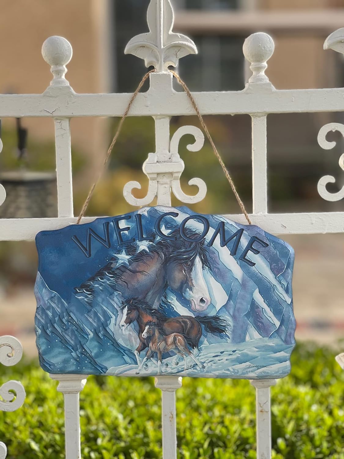 Welcome Wood Indian American Sign–Wood Sign Plaques for: Front Door/Porch/Home Interior/Wall/Room, Size of The Wood Plaque is 11.5" x 7.5",(3 Horses) DC12145F