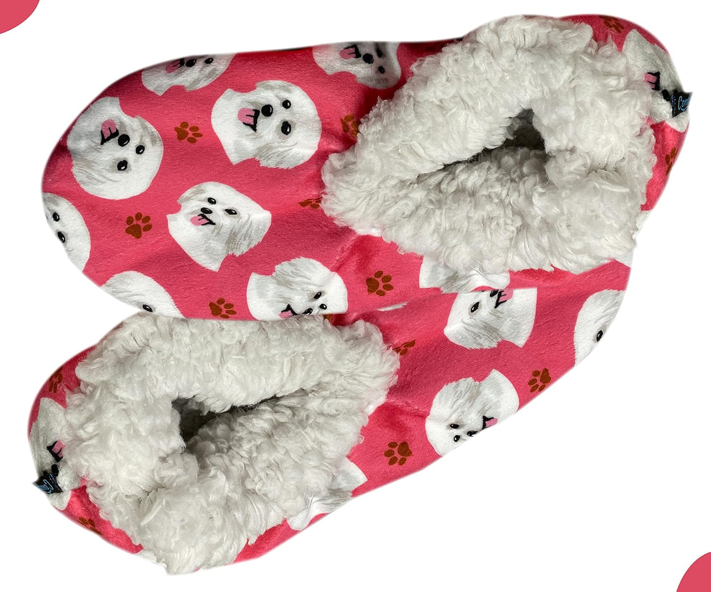 Maltese Dog Lovers Super Soft Slippers - Cozy House Slippers - Non Skid Bottom - One Size Fits Most - Sherpa slipper - Unisex Pet Lover Gifts