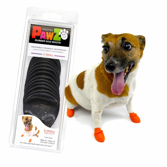 PawZ Rubber Dog Boots for Paws up to 2", 12 Pack - All-Weather Dog Booties for Hot Pavement, Snow, Mud, and Rain - Waterproof, Anti Slip Dog Socks - X-Small, Black