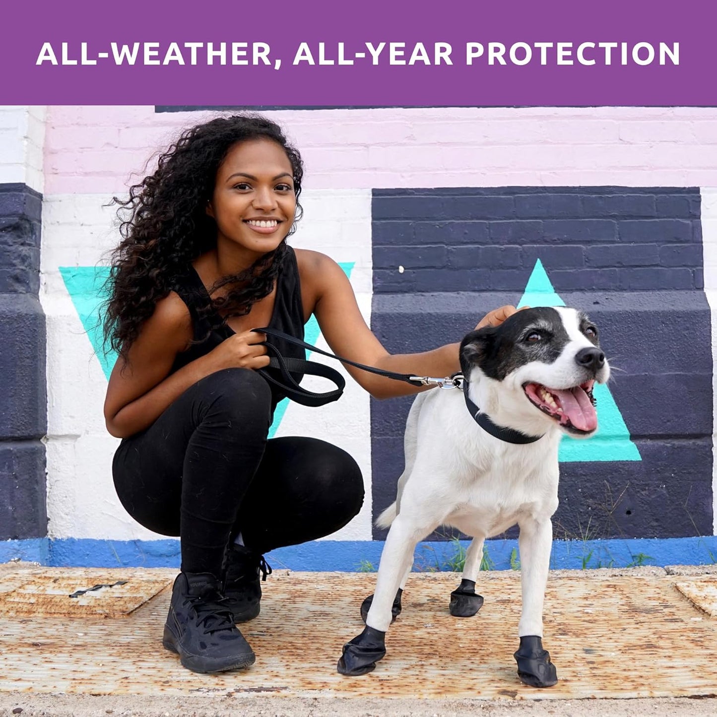 PawZ Rubber Dog Boots for Paws up to 4", 12 Pack - All-Weather Dog Booties for Hot Pavement, Snow, Mud, and Rain - Waterproof, Anti Slip Dog Socks - Large, Black