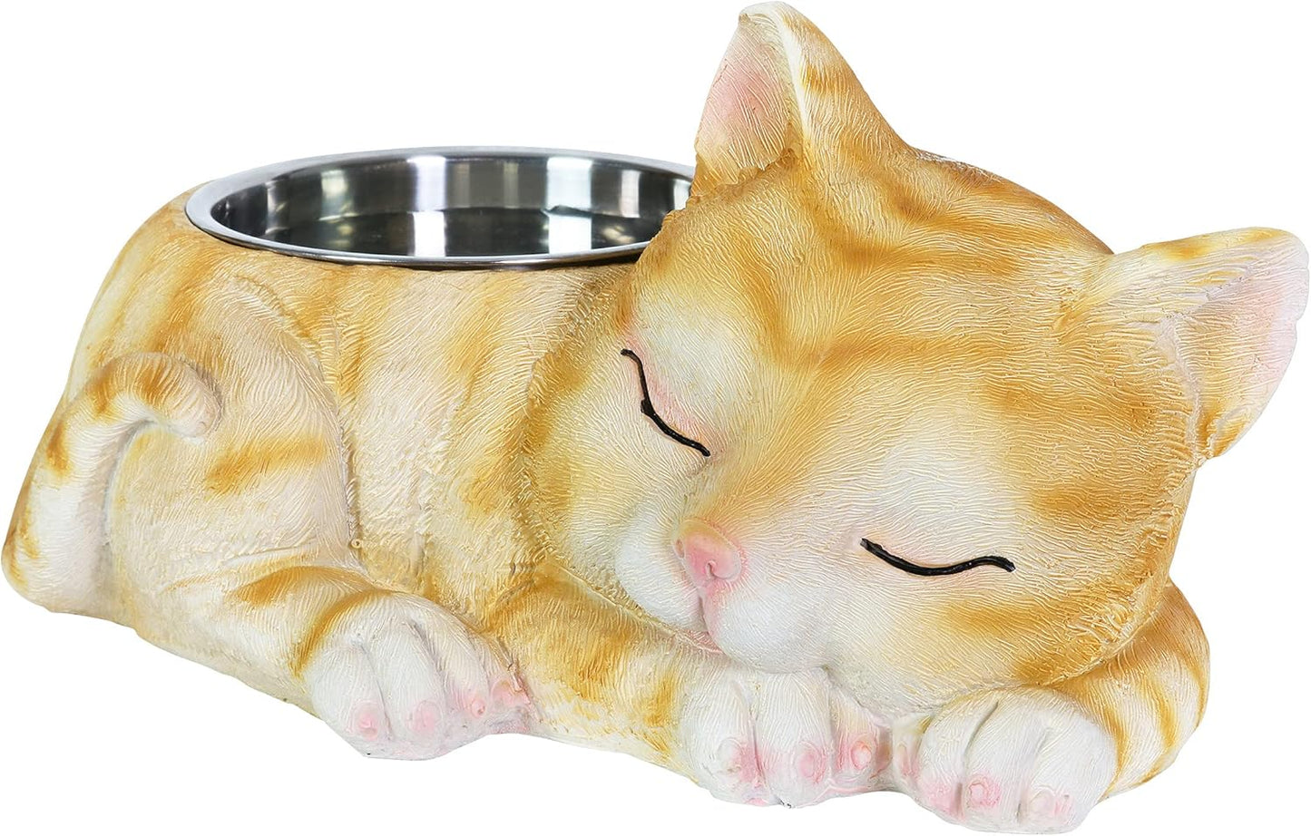 Exhart Cat Food/Water Bowl, Hand Painted, Stainless Steel Bowl, Durable Resin Décor,7.3”x11.7”x 5.8”