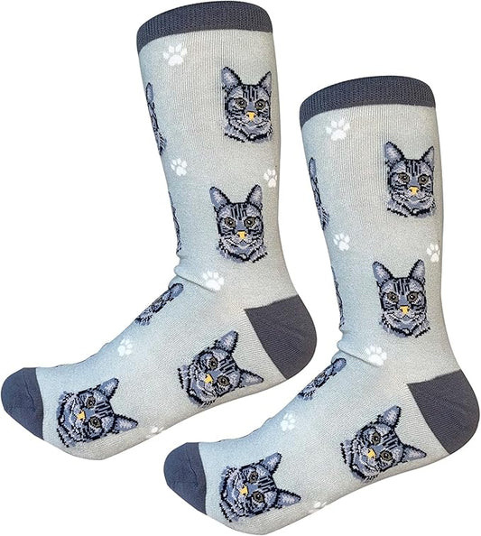 Tabby Silver Cat Pet Lover Socks - Fun - All Season - One Size Fits Most - For Women And Men – Cat And Dog Gifts