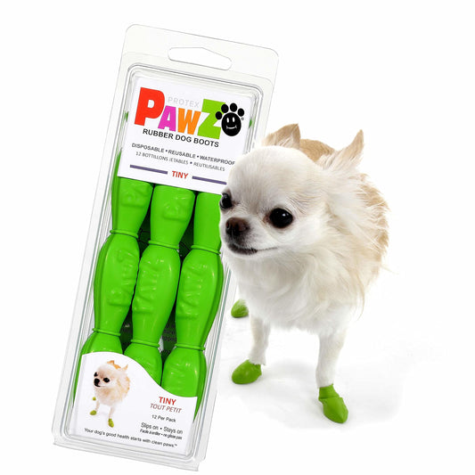 PawZ Rubber Dog Boots for Paws to 1" - All-Weather Dog Booties for Hot Pavement, Sand, Snow, Mud, and Rain - Anti Slip Dog Socks - Tiny, Green