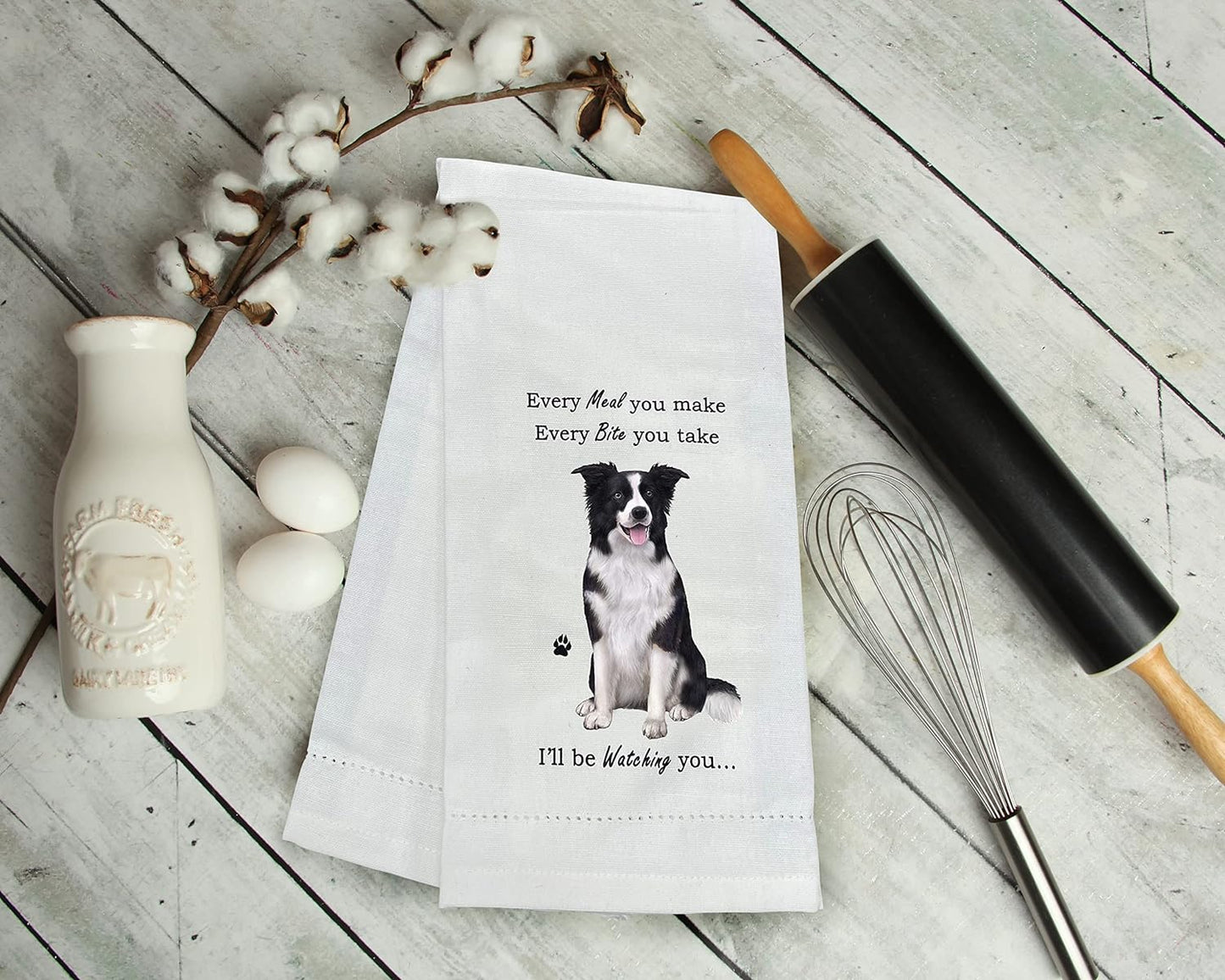 Border Collie Dog Lovers Kitchen Towel, Tea Towel - Soft Highly Absorbent - Reusable - Quick Drying - 100% Natural Cotton