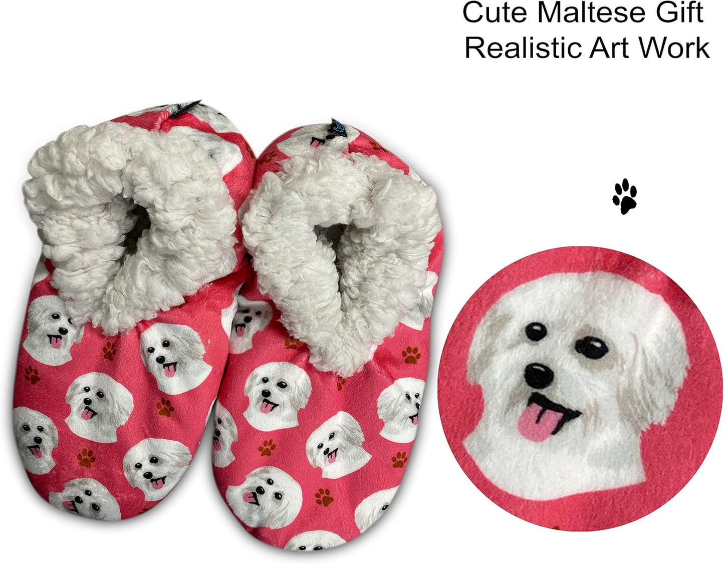 Maltese Dog Lovers Super Soft Slippers - Cozy House Slippers - Non Skid Bottom - One Size Fits Most - Sherpa slipper - Unisex Pet Lover Gifts