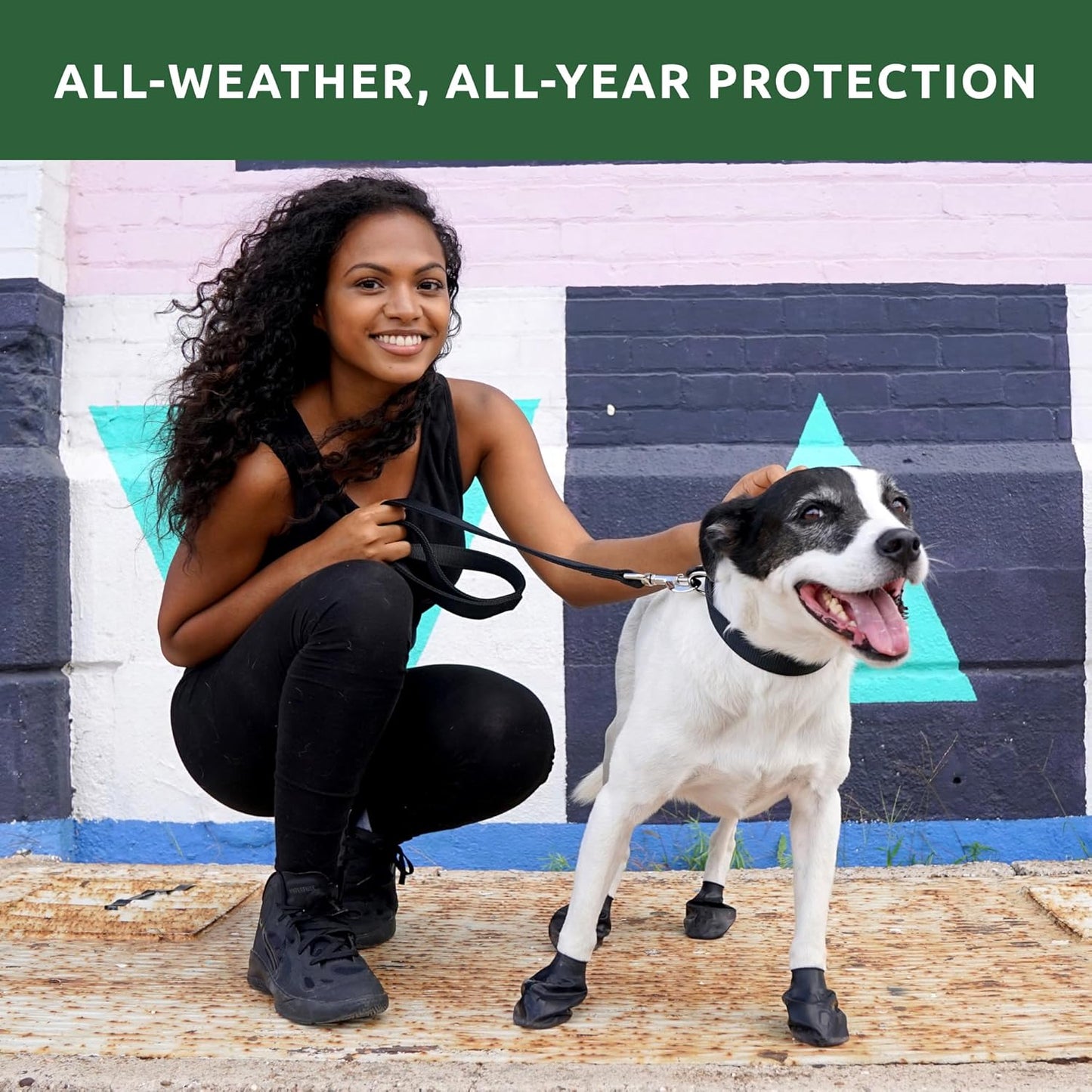 PawZ Rubber Dog Boots for Paws 4" and Up, 12 Pack - All-Weather Dog Booties for Hot Pavement, Snow, Mud, and Rain - Waterproof, Anti Slip Dog Socks - X-Large, Black