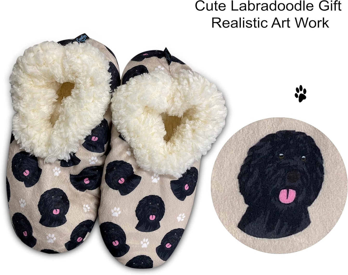 Black Labradoodle Super Soft Women/ Men Slippers - One Size Fits Most - Cozy House Slippers - Non Skid Bottom