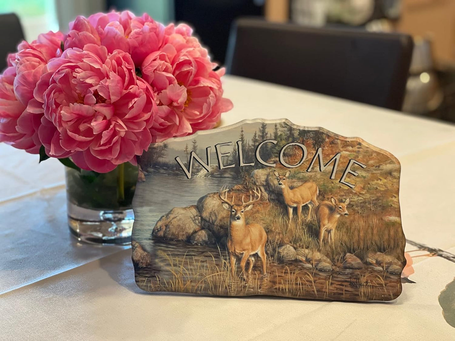 Welcome Wood Indian American Sign–Wood Sign Plaques for: Front Door/Porch/Home Interior/Wall/Room, Size of The Wood Plaque is 11.5" x 7.5",(Deers) DC12145C