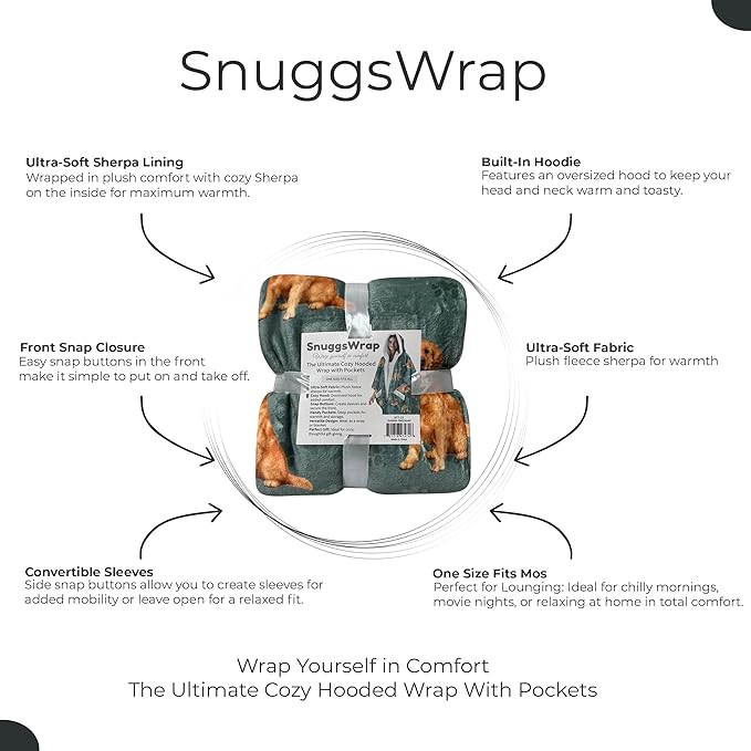 Golden Retriever Lovers Sherpa Wearable Blanket Hoodie for Women – Soft Fleece Snuggs Wrap –  Warm Pet Lover Gifts