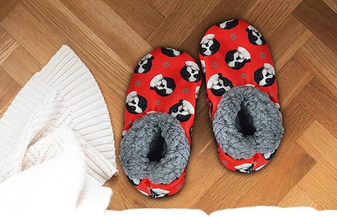 Shih Tzu Black and White Dog Lovers Slippers - Cozy Sherpa House Slippers for Women & Men - Indoor House Shoes - Pet Lover Gifts - Non Skid Bottom - 1 Size Fits Most - Unisex