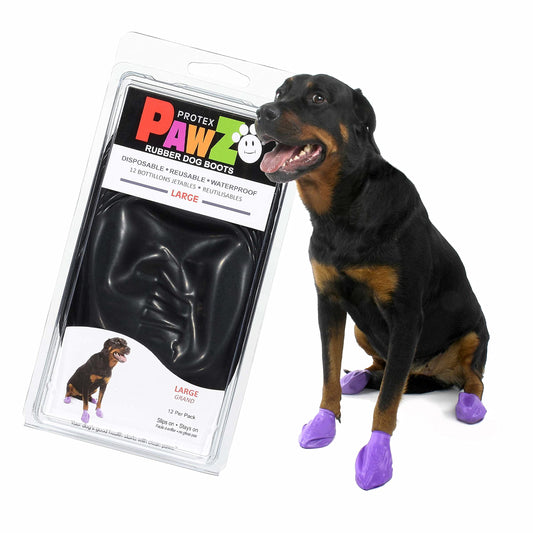 PawZ Rubber Dog Boots for Paws up to 4", 12 Pack - All-Weather Dog Booties for Hot Pavement, Snow, Mud, and Rain - Waterproof, Anti Slip Dog Socks - Large, Black