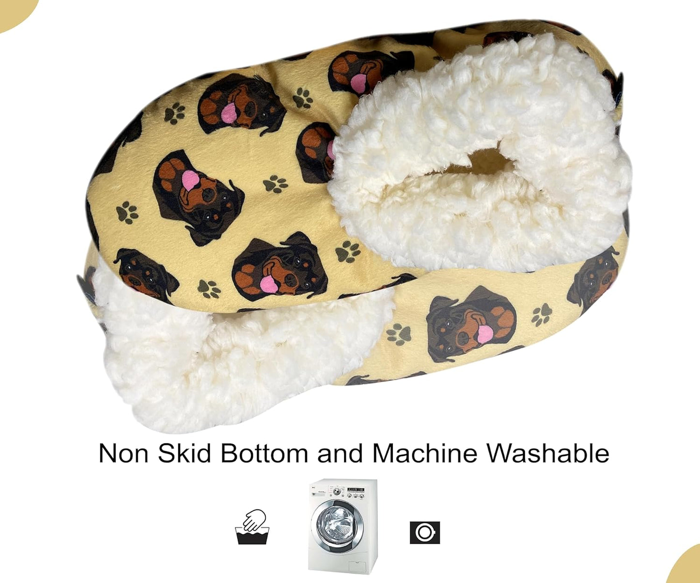 Rottweiler Dog Lovers Super Soft Slippers  - Cozy House Slippers - Non Skid Bottom - One Size Fits Most - Sherpa slipper - Pet Lover Gifts For Men And Women