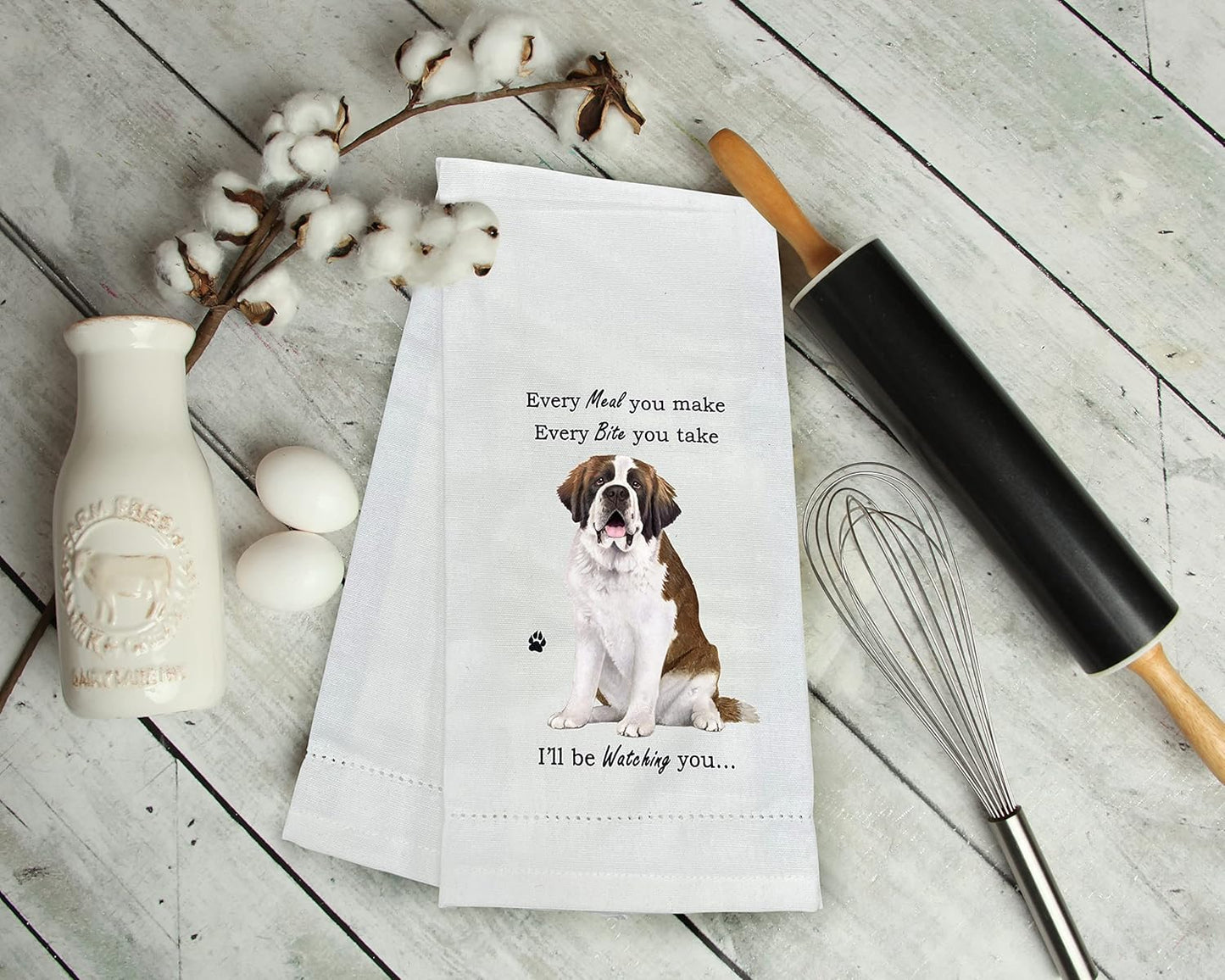 Saint Bernard Dog Lovers Kitchen Towel - Soft Highly Absorbent - Dish Towels for Washing Dishes - Tea Towels - Reusable - Quick Drying - 100% Natural Cotton