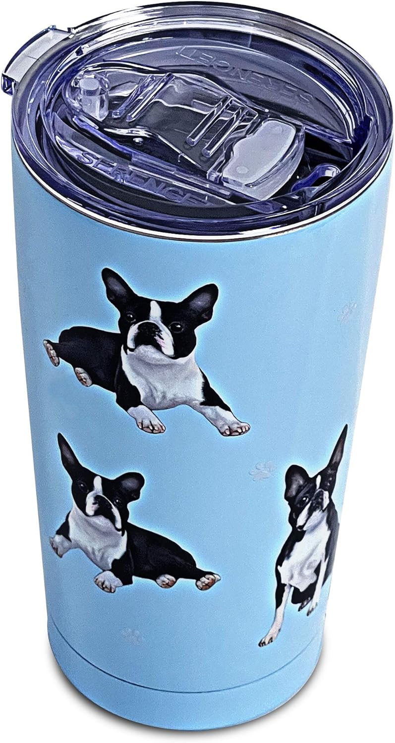 Boston Terrier Dog Lovers Tumbler - Stainless Steel, Vacuum Insulated Tumbler with Spill Proof Lid - 3D Print - Insulated Travel mug for Hot or Cold Drinks