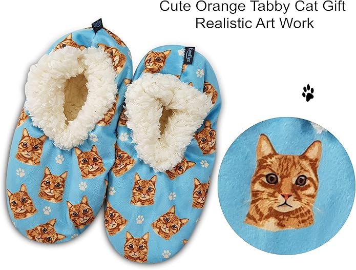 Orange Tabby Cat Super Soft Slippers - Orange Tabby Cat Gifts - Cozy House Slippers - Non Skid Bottom - One Size Fits Most - Sherpa Slipper - Pet Lover Gifts For Men And Women