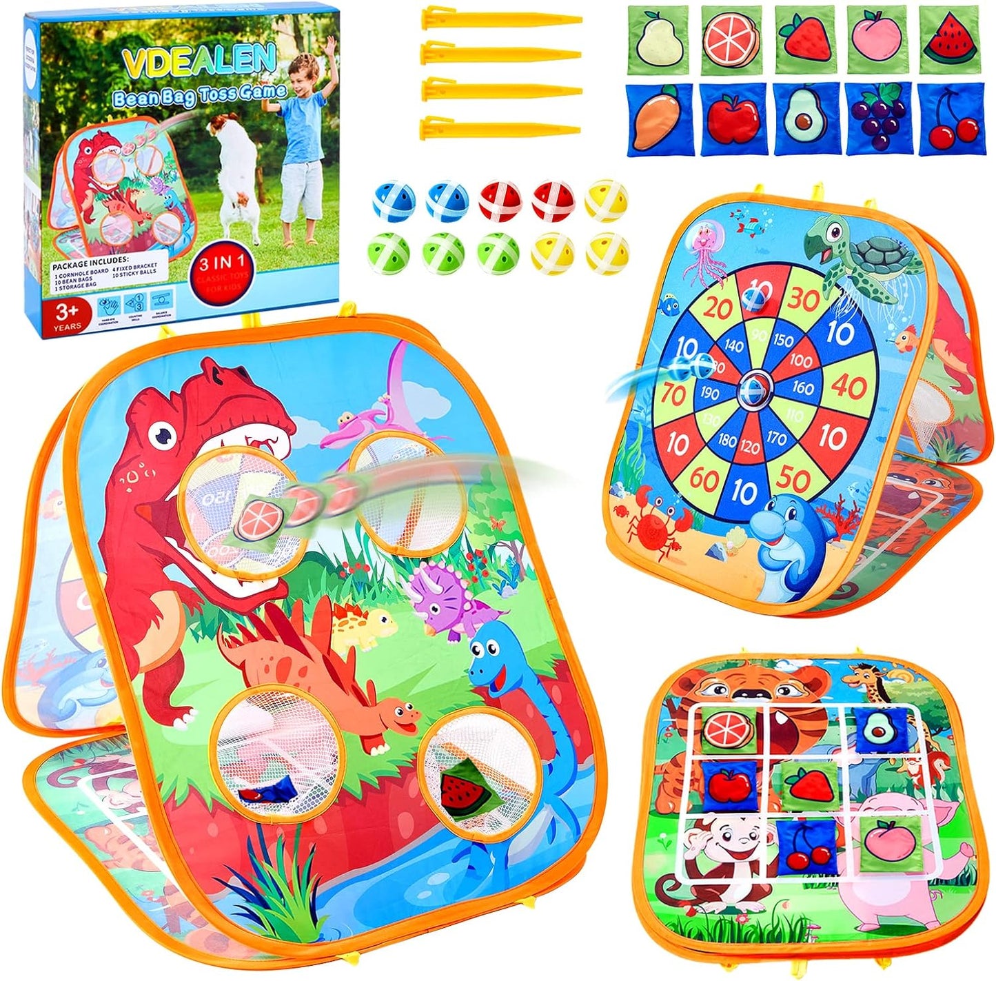 Vdealen Bean Bag Toss Game Toy for Kids 3 4 5 6 7 8 Year Old, Sports & Outdoor Toddler Toy Gift for Boys and Girls, 3 in 1 Cornhole Game for Children Ages 3 4 5 and Up