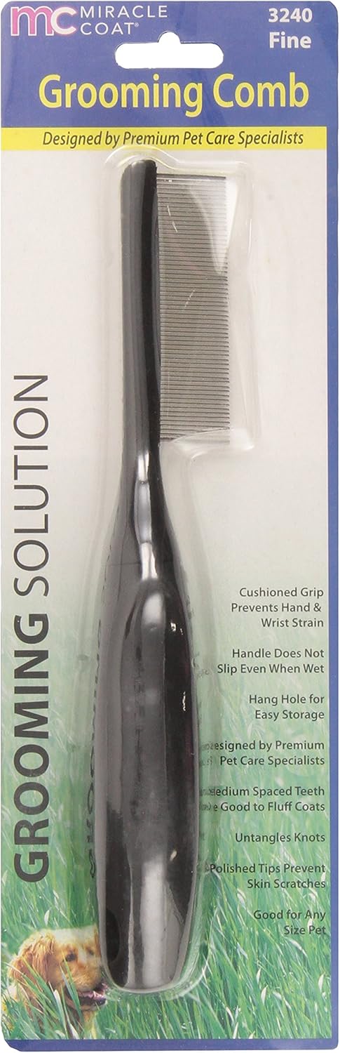 Miracle Care Coat Fine Grooming Comb, Black, 9"" l x 1.25"" w x 1.25"" h (3240)