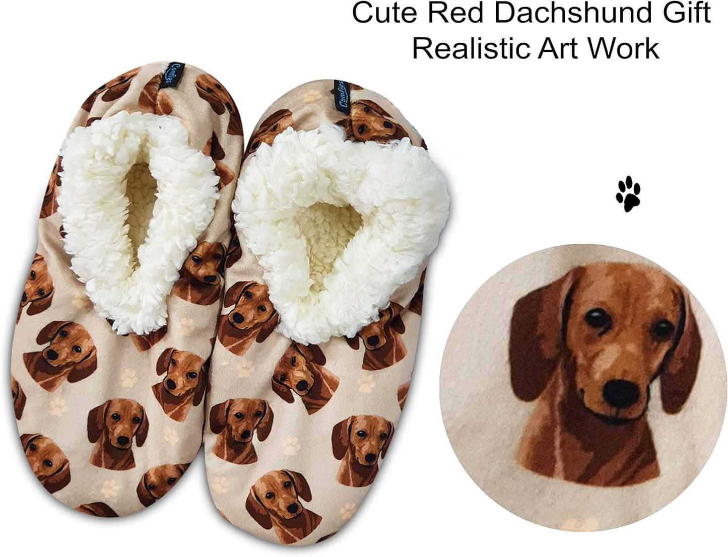 Red Dachshund Dog Lovers Super Soft Slippers - Cozy House Slippers - Non Skid Bottom - One Size Fits Most - Sherpa slipper - Pet Lover Gifts For Men And Women