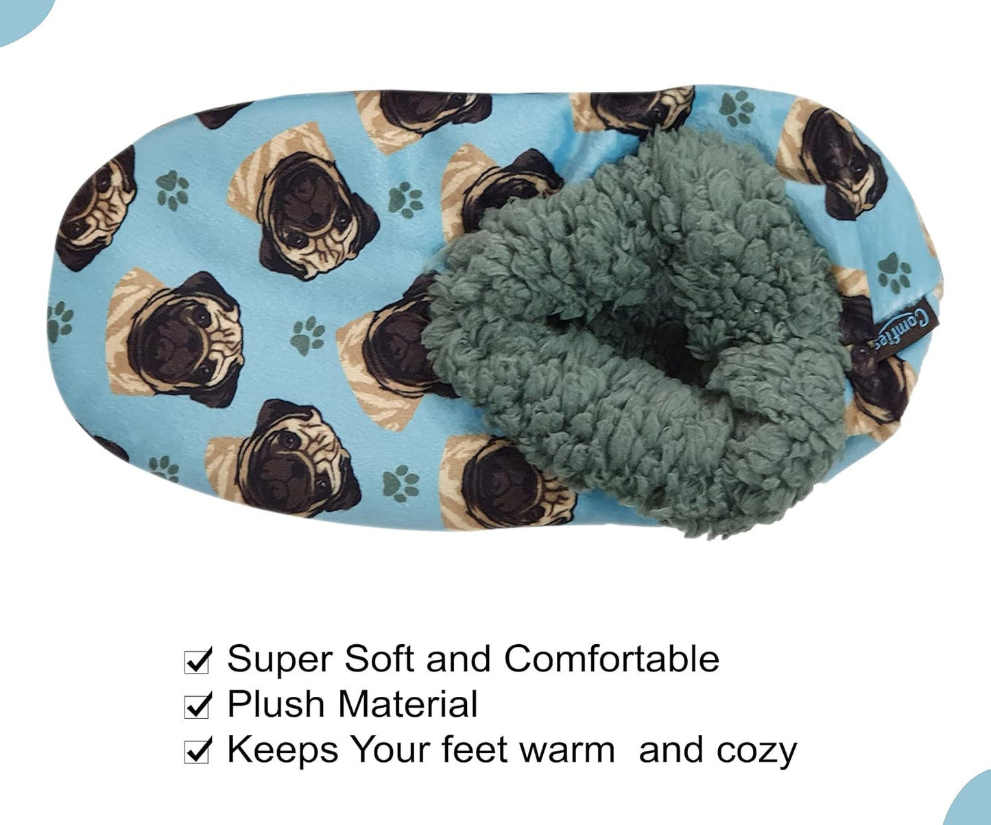 Pug Tan Dog Lovers Super Soft Unisex Slippers - One Size Fits Most - Cozy House Slippers - Non Skid Bottom - perfect for Chihuahua gifts