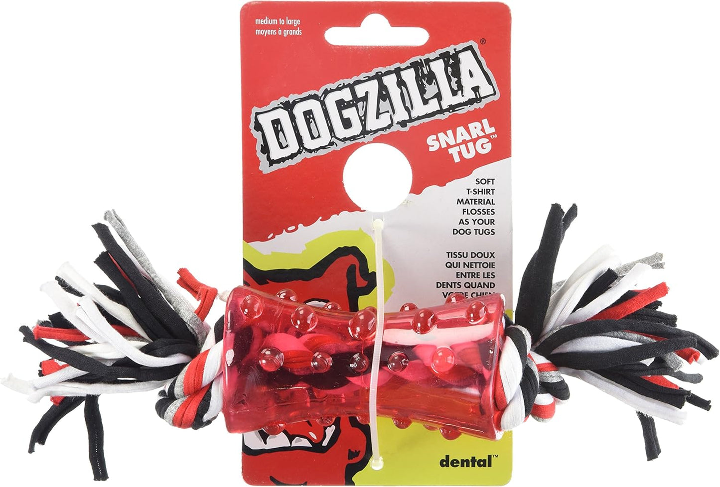 Petmate 30891 Dogzilla Tee Tug Pet Toy, Medium, Red/Black/Grey and White