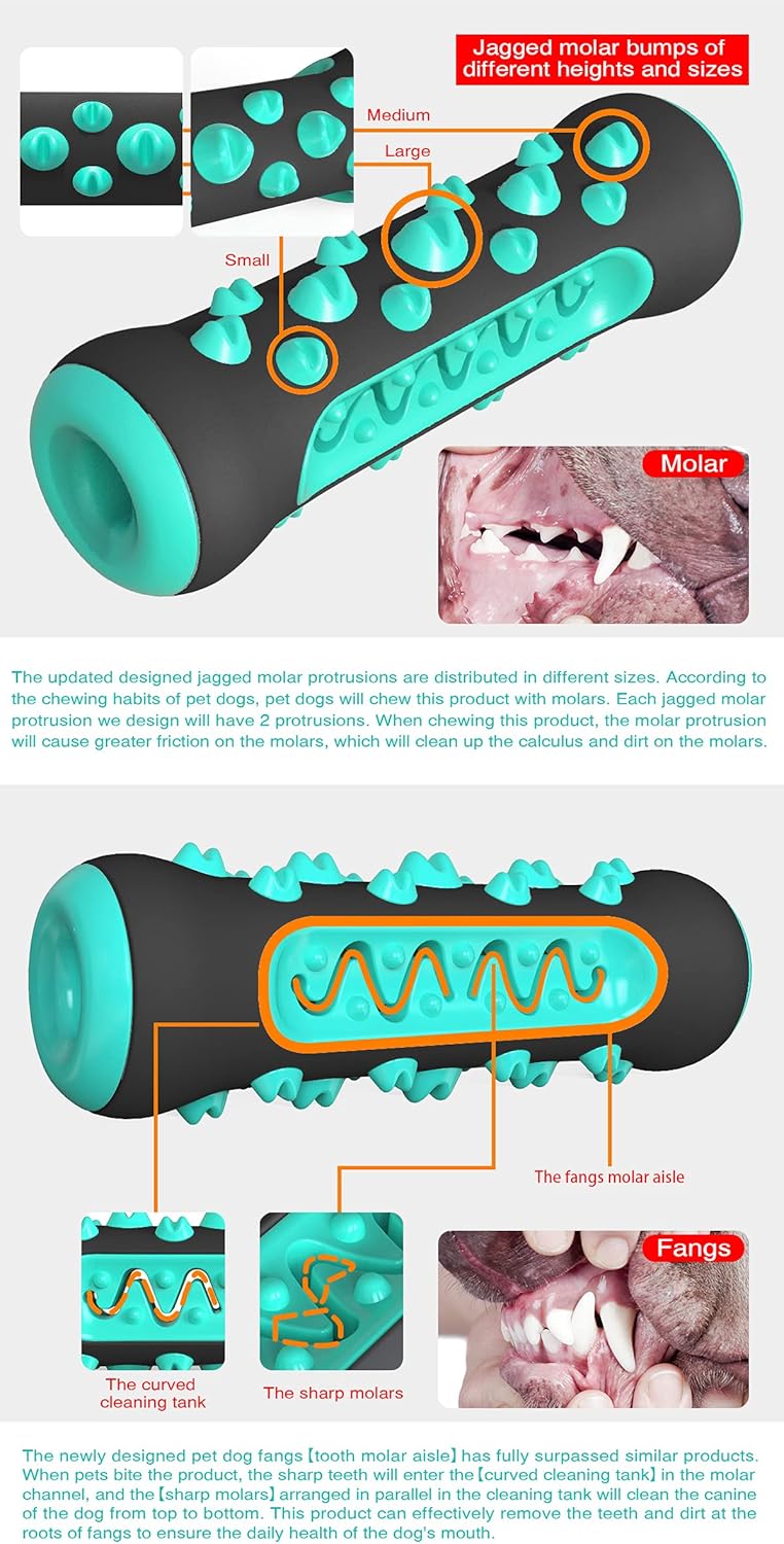 Dog Toys for Aggressive Chewers, Tough Toothbrush Puppy Chew Toy, Indestructible Rubber Toys for Pet Training, Teeth Cleaning, Playing and Chewing for Medium & Large Breeds (BlackBlue)