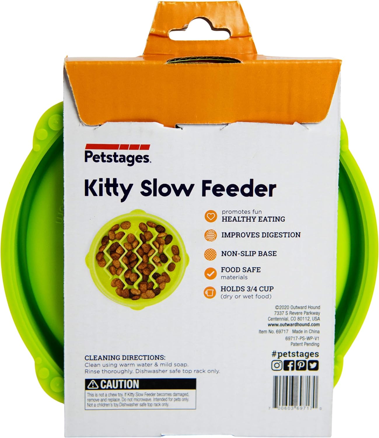 Catstages Kitty Slow Feeder Cat Bowl, Green