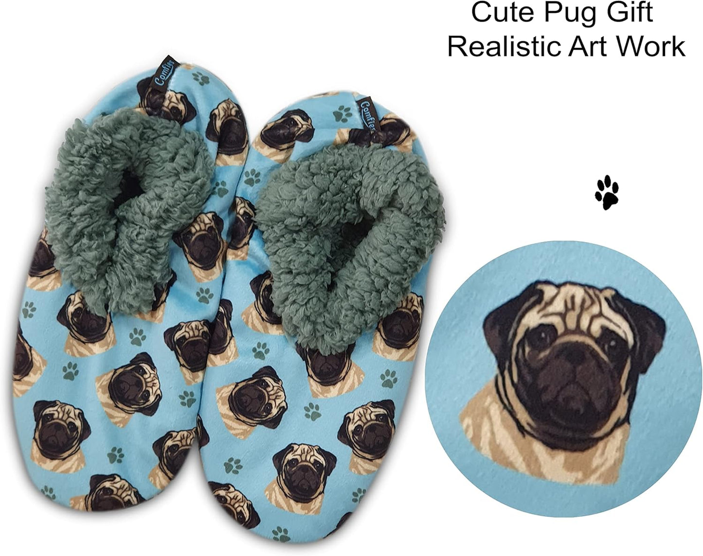 Pug Tan Dog Lovers Super Soft Unisex Slippers - One Size Fits Most - Cozy House Slippers - Non Skid Bottom - perfect for Chihuahua gifts