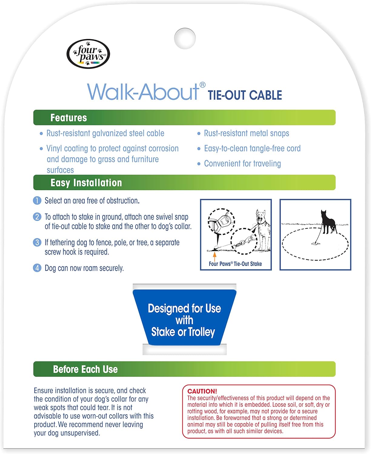 Four Paws Heavy Weight Tie Out Cable Silver 15 Feet