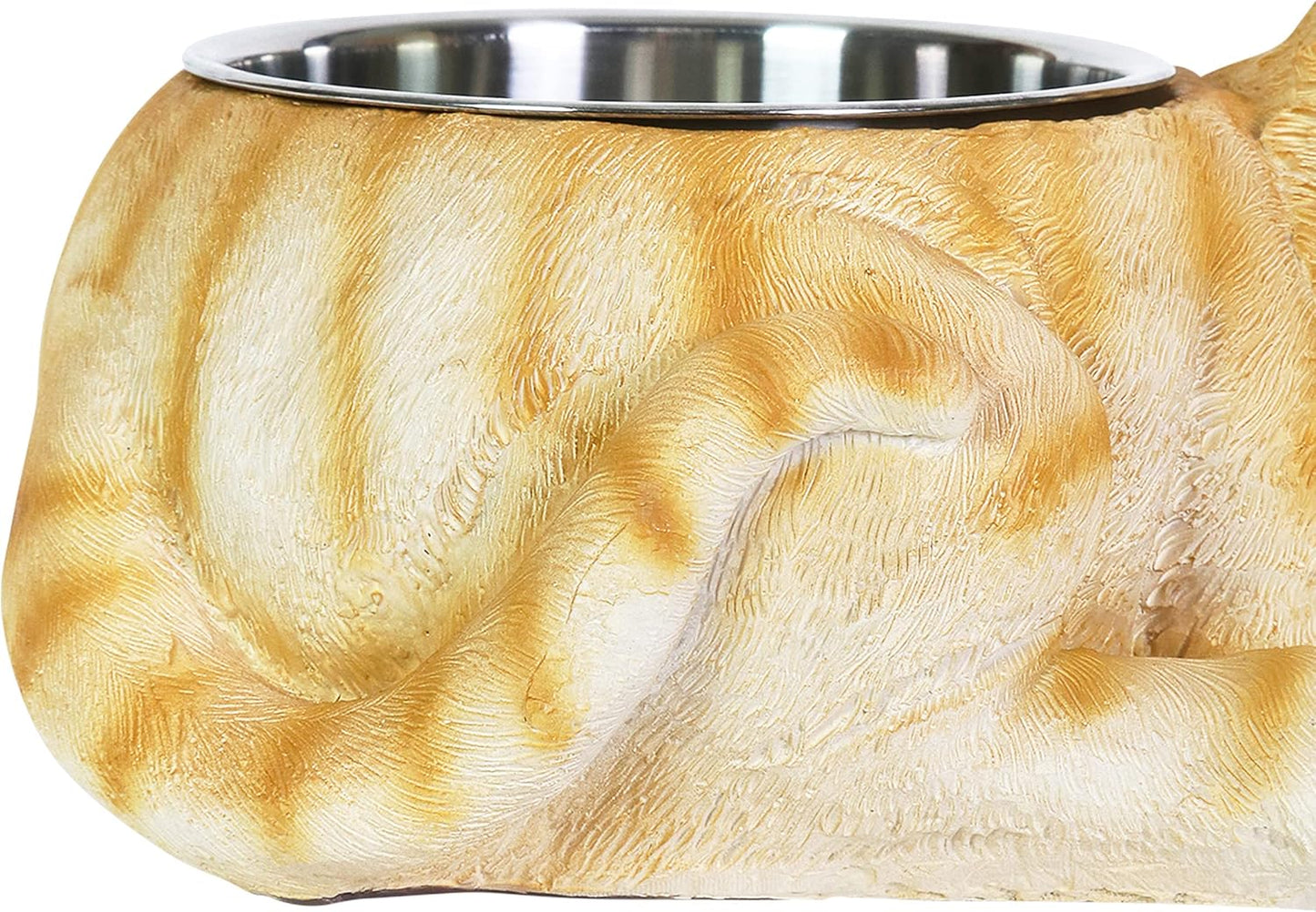 Exhart Cat Food/Water Bowl, Hand Painted, Stainless Steel Bowl, Durable Resin Décor,7.3”x11.7”x 5.8”