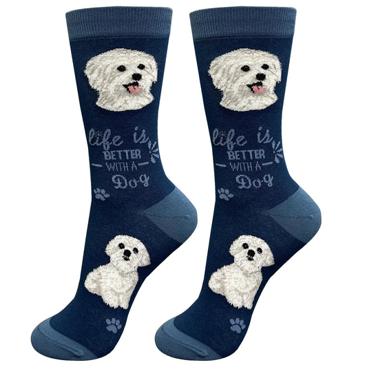Maltese Dog Pet Lover Socks - Cute Crew Socks - Unisex - Novelty Socks