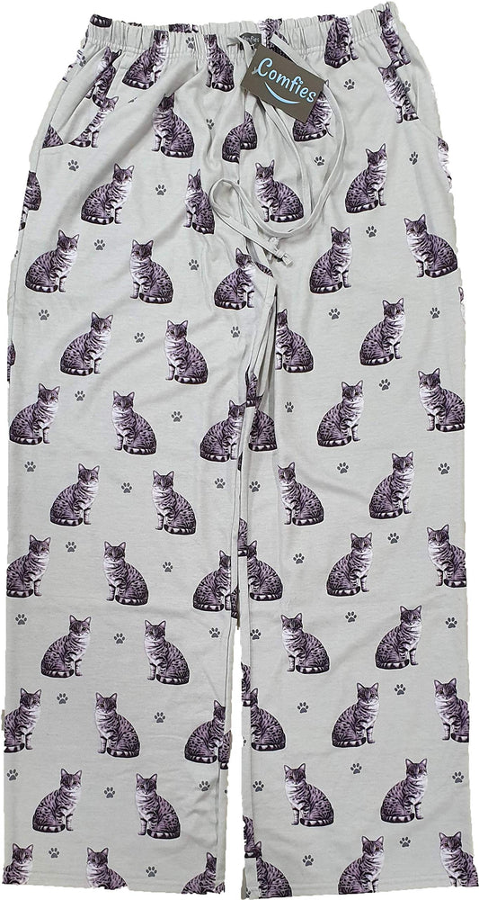Silver Tabby Cat Lovers Pajama Bottoms -Unisex, Premium Quality