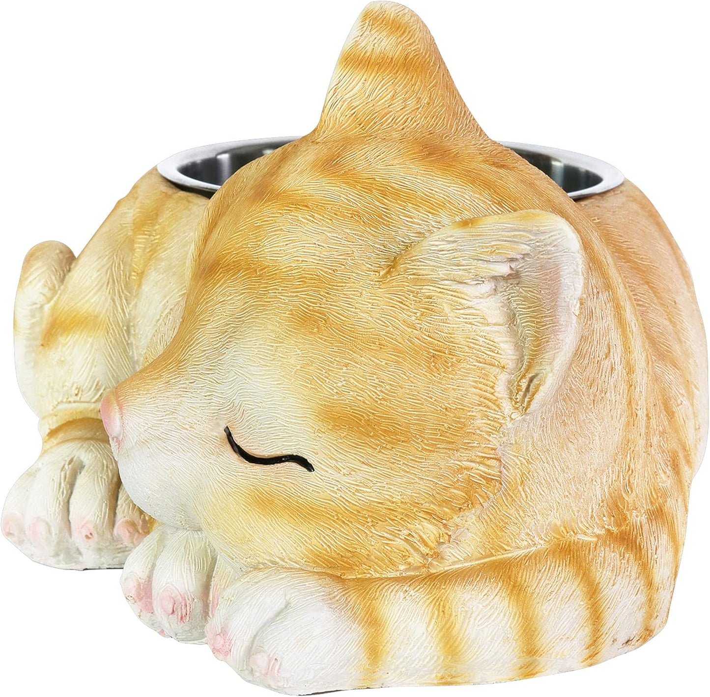 Exhart Cat Food/Water Bowl, Hand Painted, Stainless Steel Bowl, Durable Resin Décor,7.3”x11.7”x 5.8”