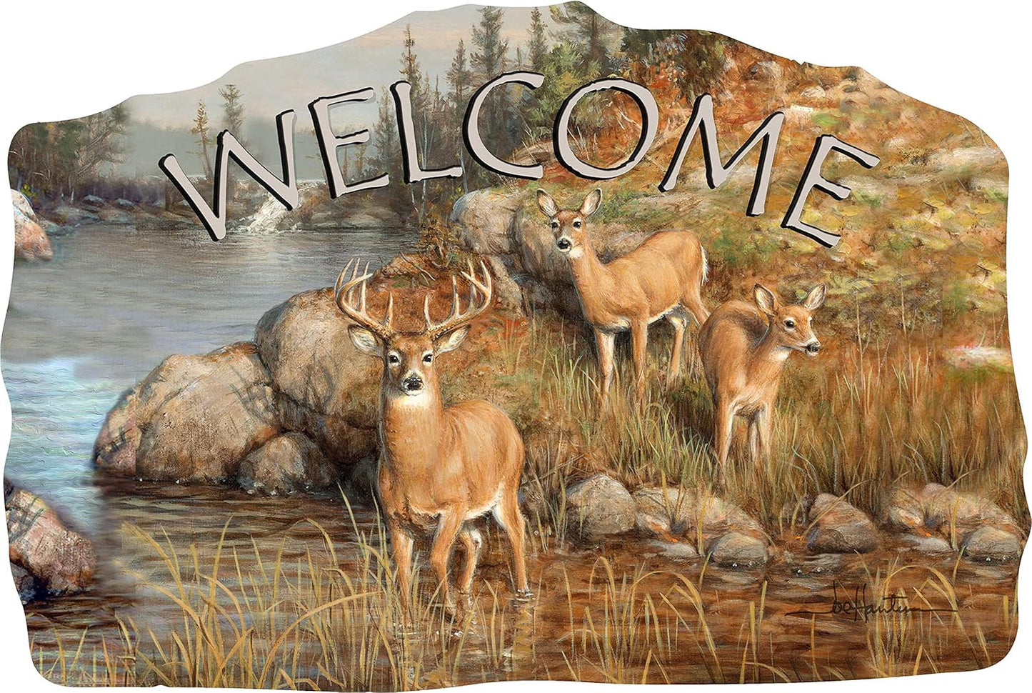Welcome Wood Indian American Sign–Wood Sign Plaques for: Front Door/Porch/Home Interior/Wall/Room, Size of The Wood Plaque is 11.5" x 7.5",(Deers) DC12145C