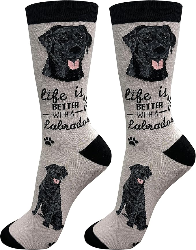 Black Labrador Dog Lovers Socks - Crazy Pet Lover - Novelty Socks Funny Gifts for Dog Lovers - Cute Dog Pattern - Casual Crew Socks - One Size Fits most
