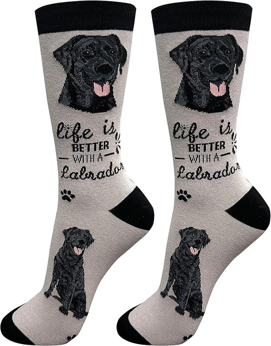 Black Labrador Dog Lovers Socks - Crazy Pet Lover - Novelty Socks Funny Gifts for Dog Lovers - Cute Dog Pattern - Casual Crew Socks - One Size Fits most