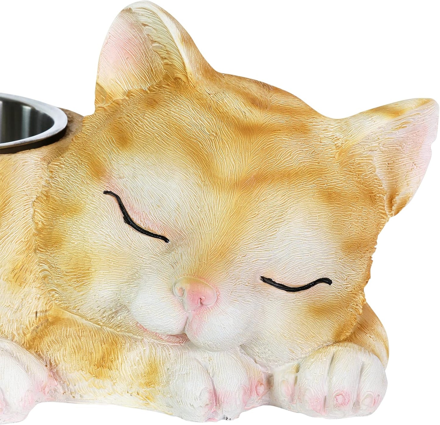 Exhart Cat Food/Water Bowl, Hand Painted, Stainless Steel Bowl, Durable Resin Décor,7.3”x11.7”x 5.8”