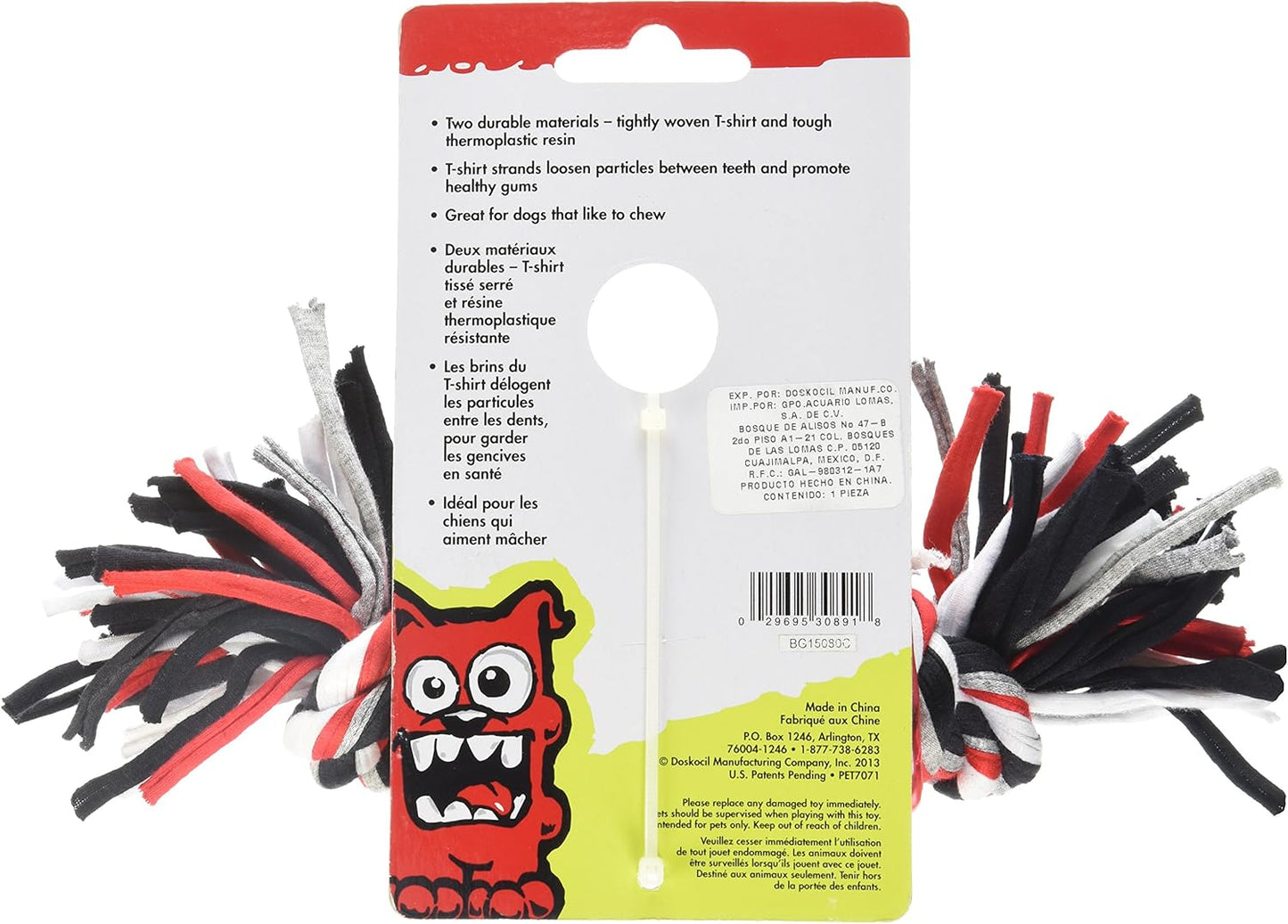 Petmate 30891 Dogzilla Tee Tug Pet Toy, Medium, Red/Black/Grey and White