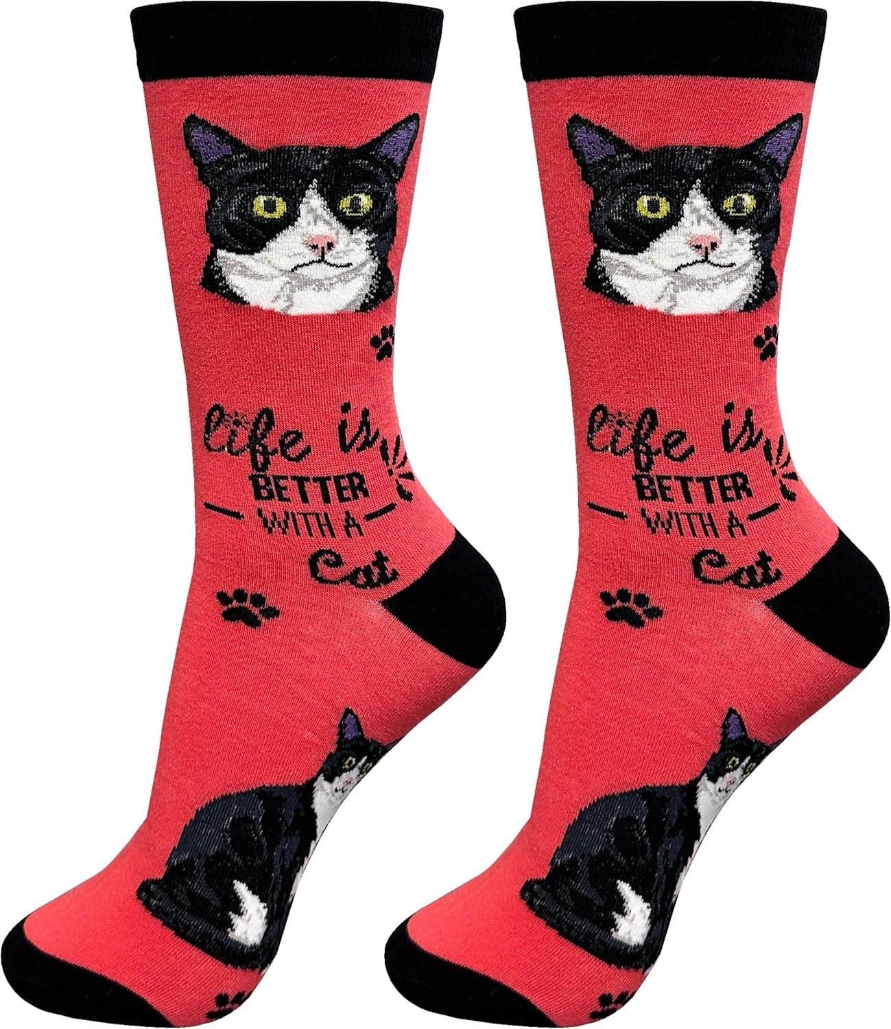 Black&White Cat Socks- Pet Lover Socks- Pet Lover Gifts - Cute Crew Socks - Unisex