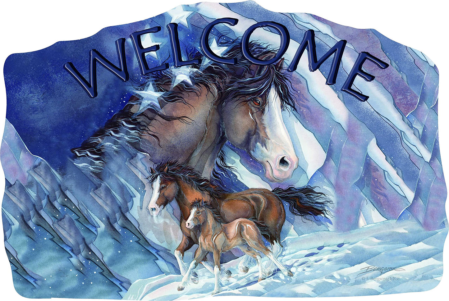 Welcome Wood Indian American Sign–Wood Sign Plaques for: Front Door/Porch/Home Interior/Wall/Room, Size of The Wood Plaque is 11.5" x 7.5",(3 Horses) DC12145F