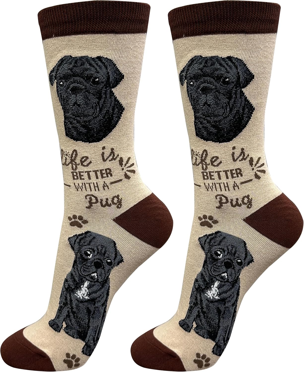 Black Pug Dog Lovers Socks - One Size fits most - Cute Crew Socks - Unisex- Premium Quality