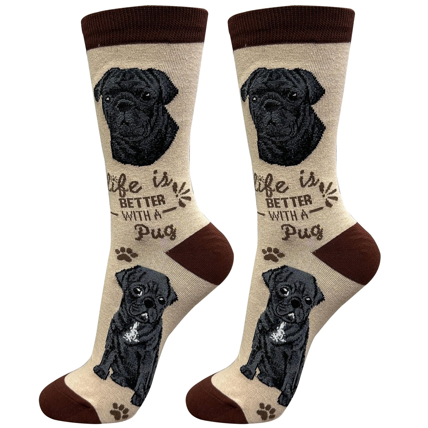 Black Pug Dog Lovers Socks - One Size fits most - Cute Crew Socks - Unisex- Premium Quality