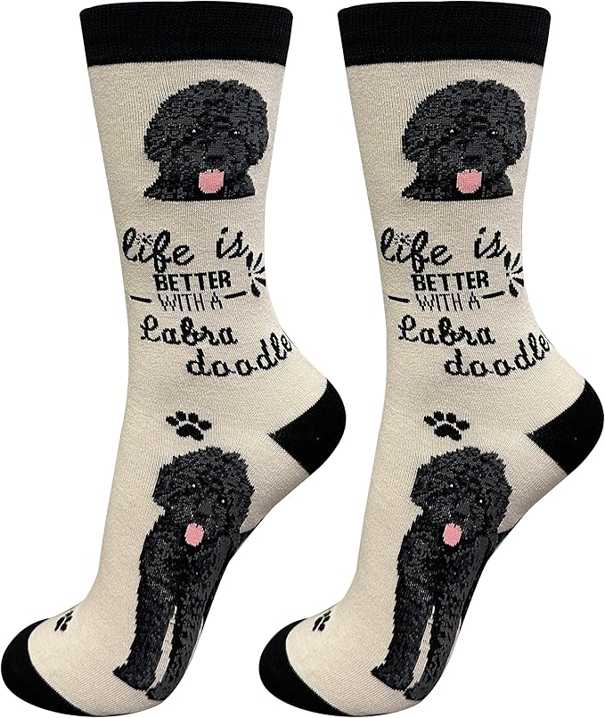 Dark Labradoodle Dog Lovers Socks - Crazy Pet Lover - Novelty Socks Funny Gifts for Dog Lovers - Cute Dog Pattern - Casual Crew Socks - One Size Fits most