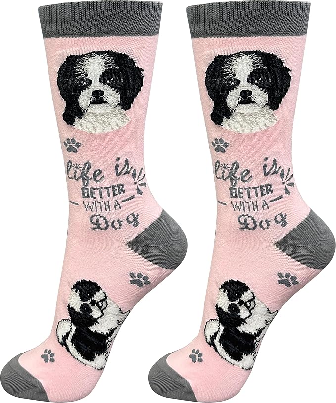 Shih Tzu Black and white Dog Lovers Socks - All Season - One Size Fits Most - Unisex,Premium Quality