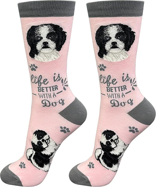 Shih Tzu Black and white Dog Lovers Socks - All Season - One Size Fits Most - Unisex,Premium Quality