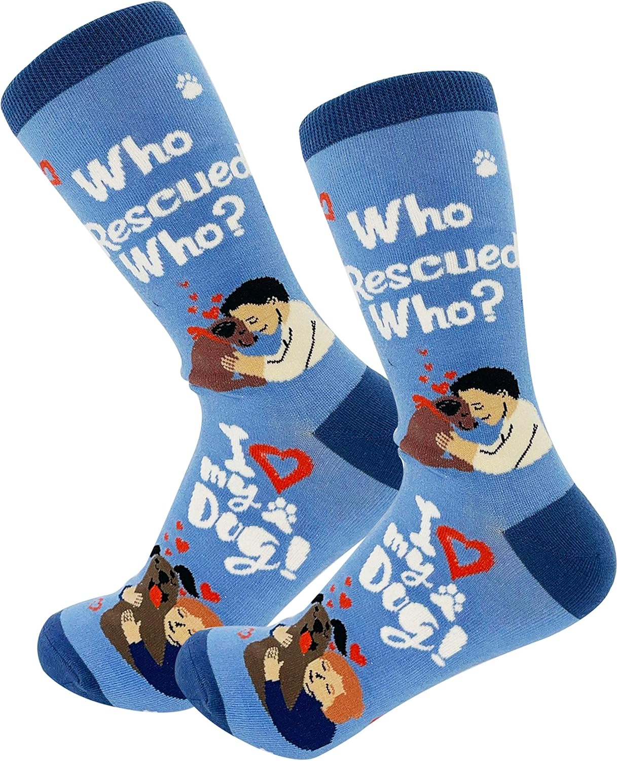 Pet Lover Socks - Fun - All Season - One Size Fits Most - For Women And Men – Cat And Dog Gifts (Who Rescued Who)