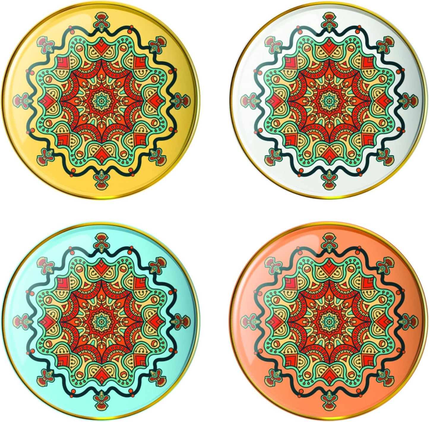 Vandor Mandala Tapestry Round Organizational Trinket Trays, 4 Inch, 4 Piece Set