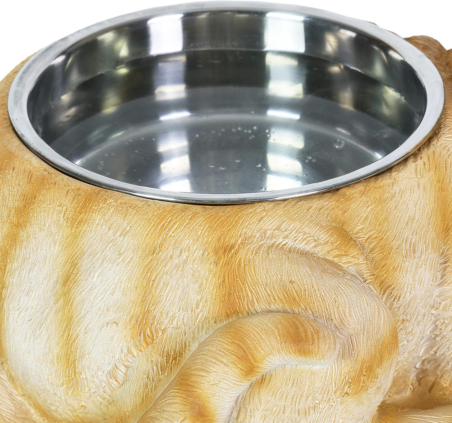 Exhart Cat Food/Water Bowl, Hand Painted, Stainless Steel Bowl, Durable Resin Décor,7.3”x11.7”x 5.8”