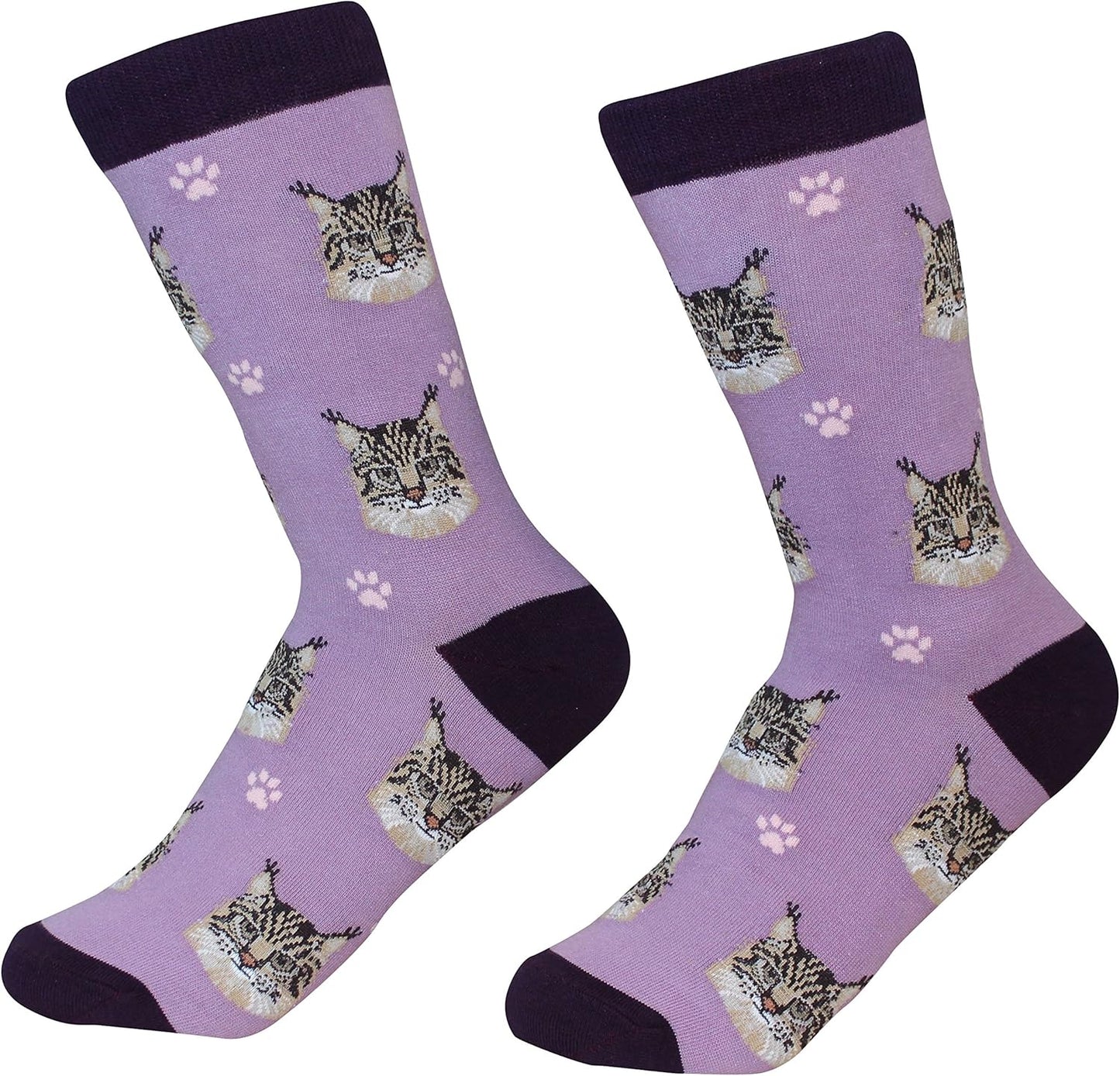 Maine Coon Cat Lovers Socks  - Cute Cat Pattern - Unisex Casual Crew Socks - One Size Fits most
