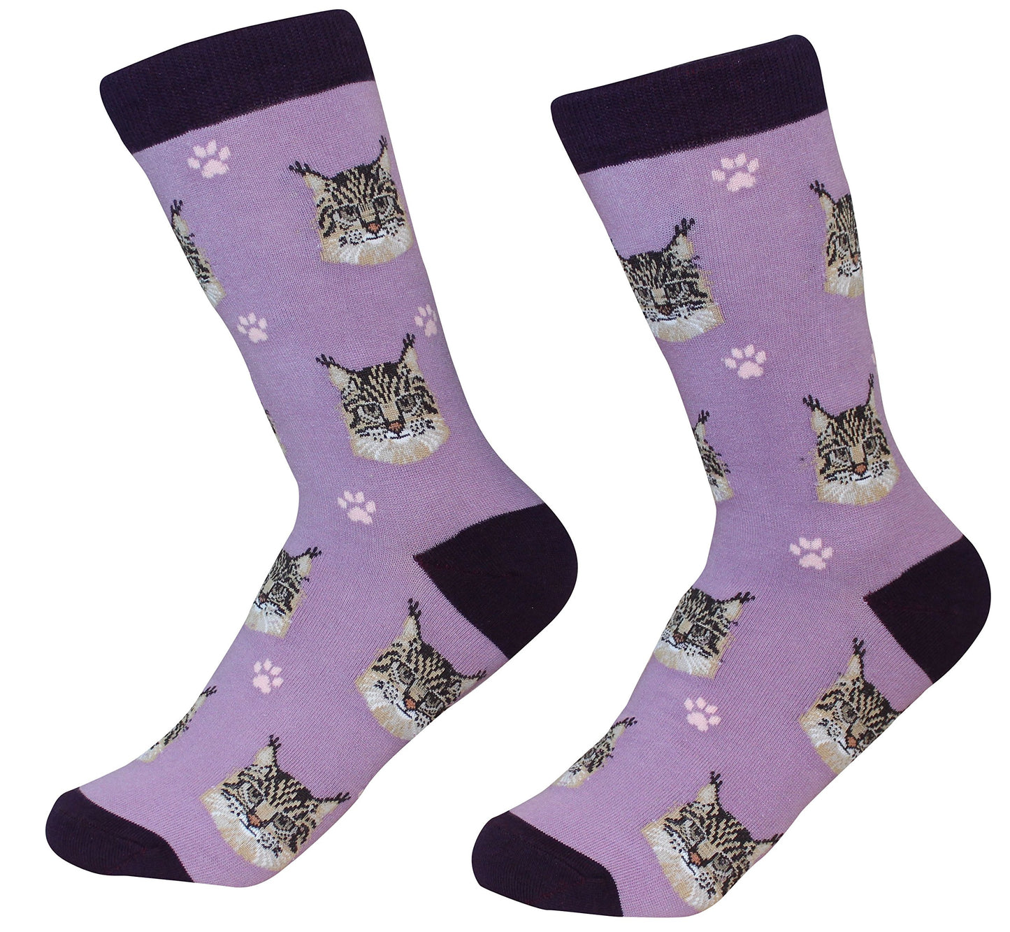 Maine Coon Cat Lovers Socks  - Cute Cat Pattern - Unisex Casual Crew Socks - One Size Fits most